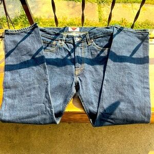 Hawksmill Denim Co. Mens Denim Loos Fit Tapered Button Fly (32X28)